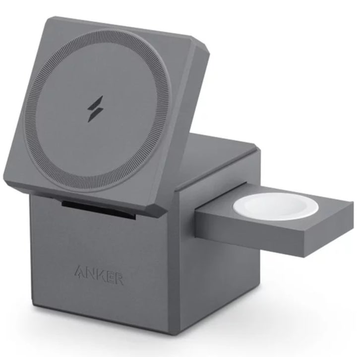 Incarcator wireless magnetic Anker 3-in-1 Cube MagSafe, 15W, Fast Charging, Pliabil, Negru - imagine 2