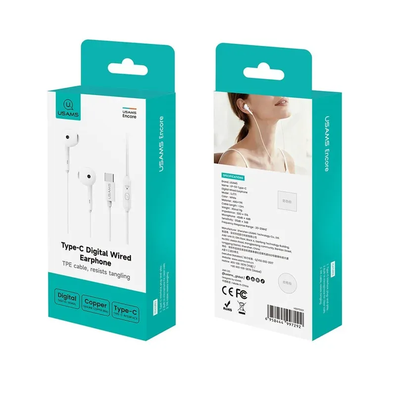 Casti USAMS SJ771, EP-50, In-Ear, Digital cu Fir USB-C, Alb - imagine 2