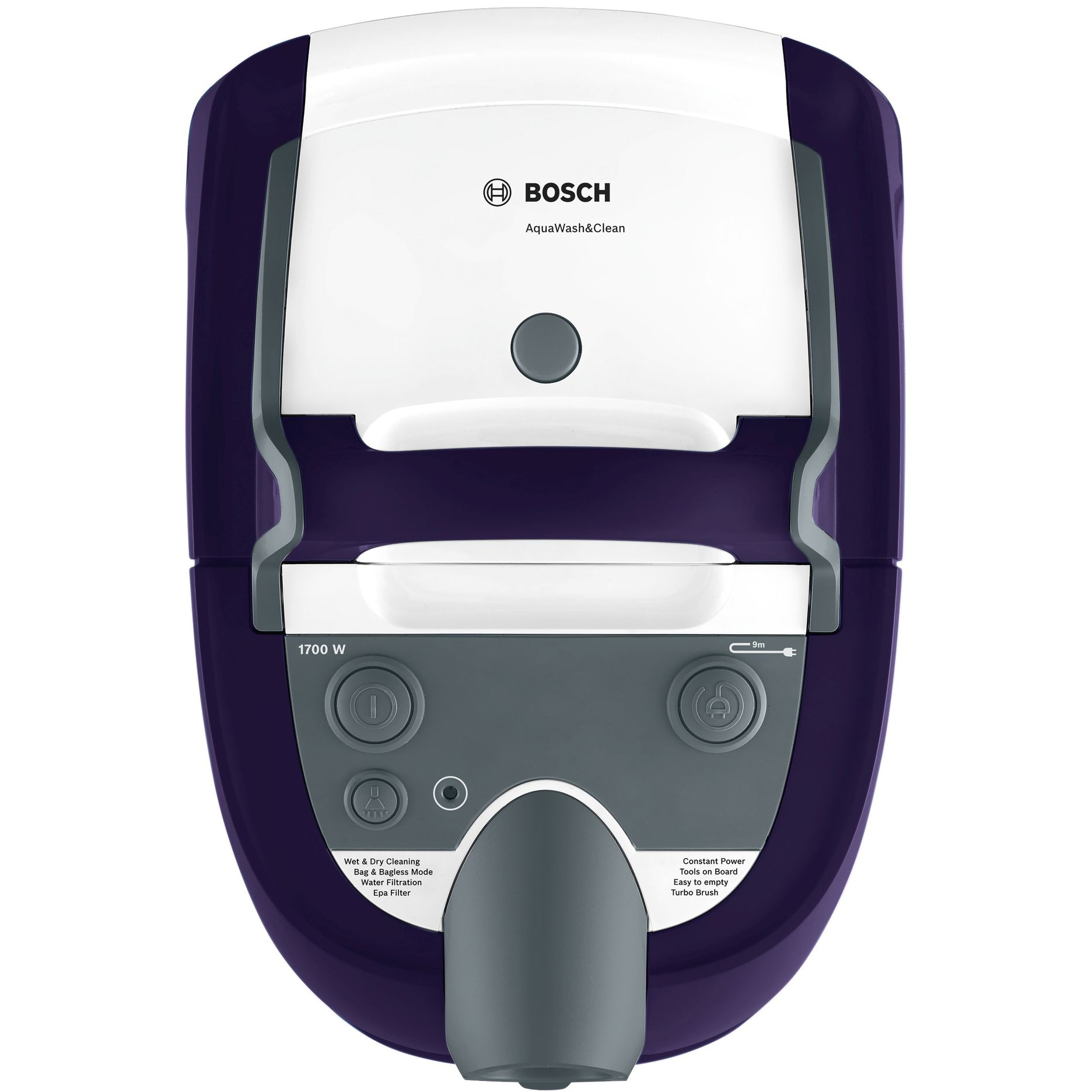 Aspirator cu spalare Bosch BWD41740, 1700 W, 5 L, Filtru Epa, Perie Turbo, tub telescopic din metal, Alb/Mov - imagine 2