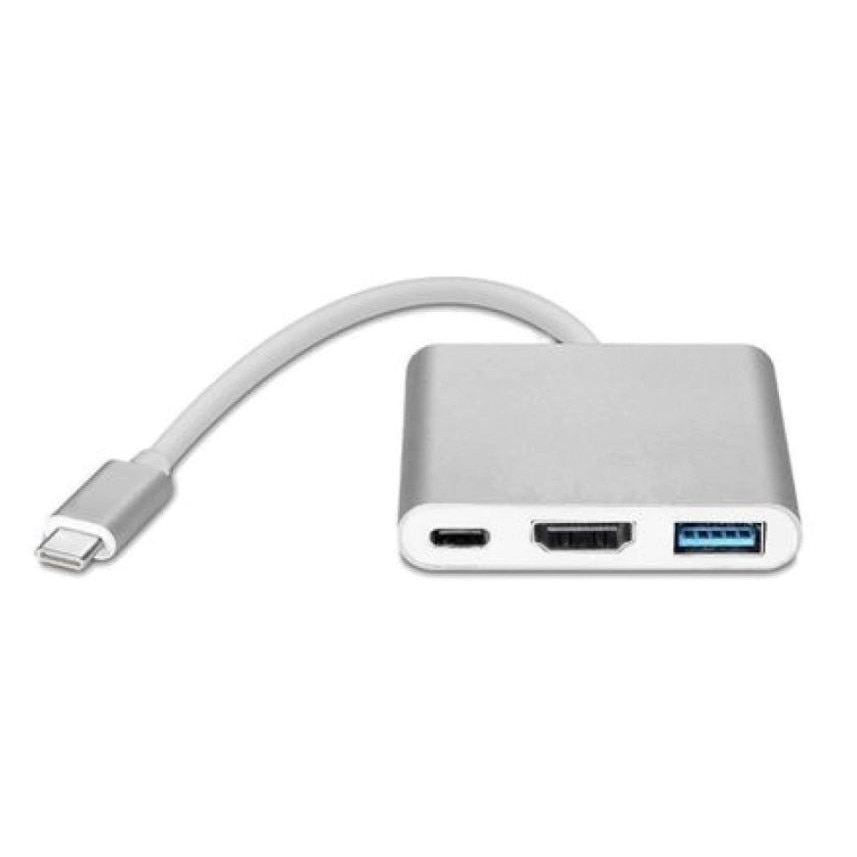 Adaptor multiport 3 in 1 pentru MacBook de la USB Type-C la USB-C, HDMI si USB 3.0