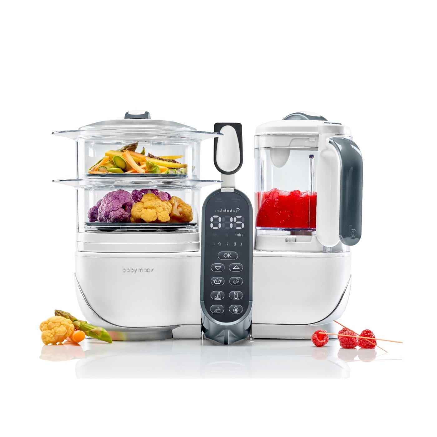 Robot De Gatit Pentru Bebelusi Babymoov Nutribaby+ A001117, 5 In 1, Gatire Cu Abur, Blender, Sterilizare, Incalzire, Decongelare, 500W, Loft White