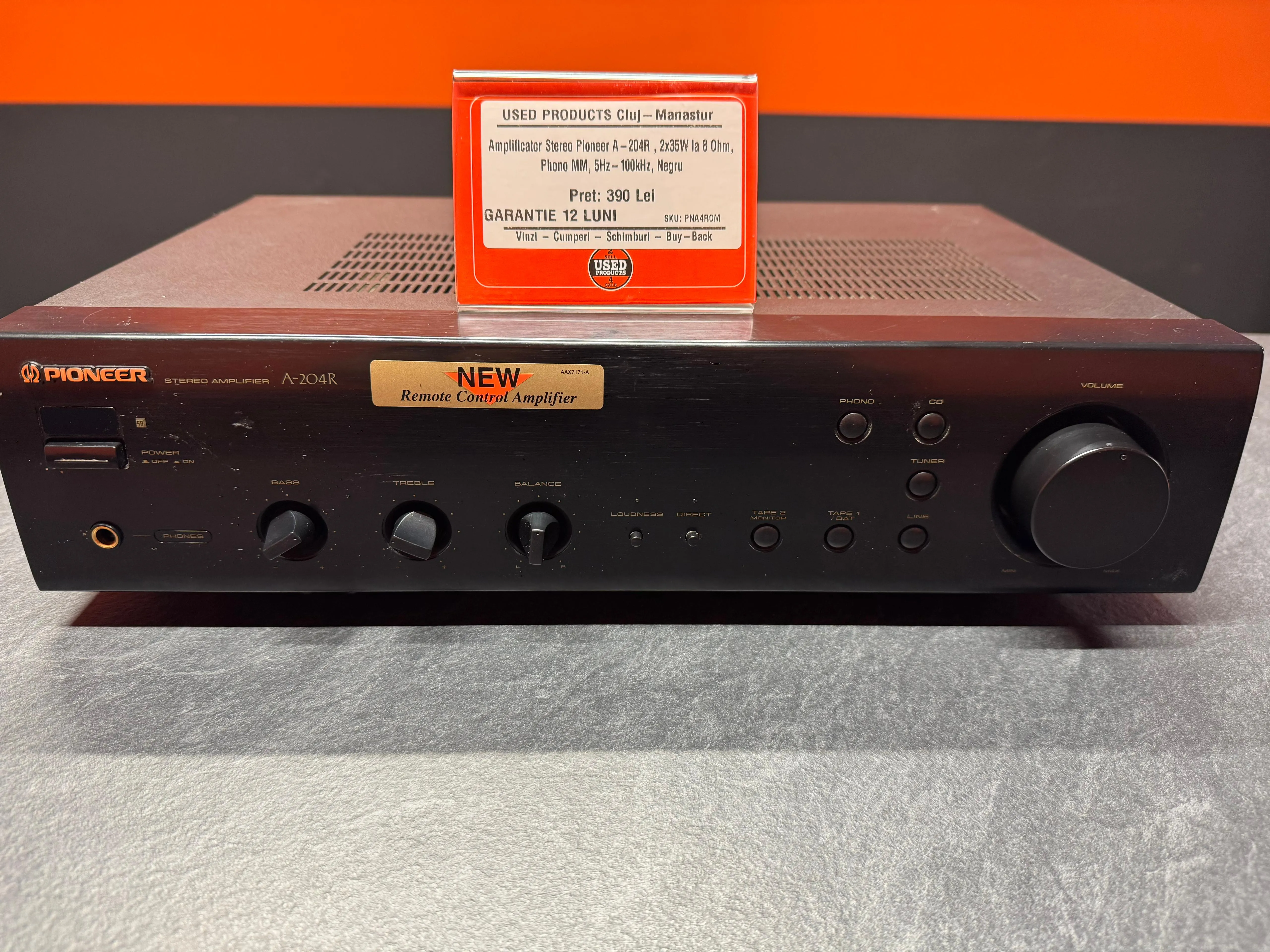 Amplificator Stereo Pioneer A-204R , 2x35W la 8 Ohm, Phono MM, 5Hz-100kHz, Negru