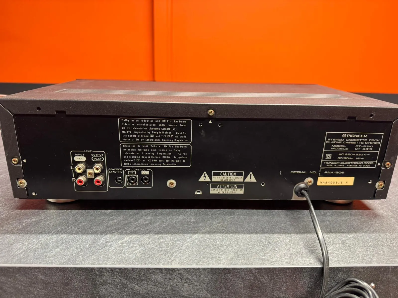 Pioneer CT-S310 Cassette Deck, 2 Capete, Dolby B/C, HX Pro, Metal Tape, 25Hz-18kHz, Negru - imagine 4