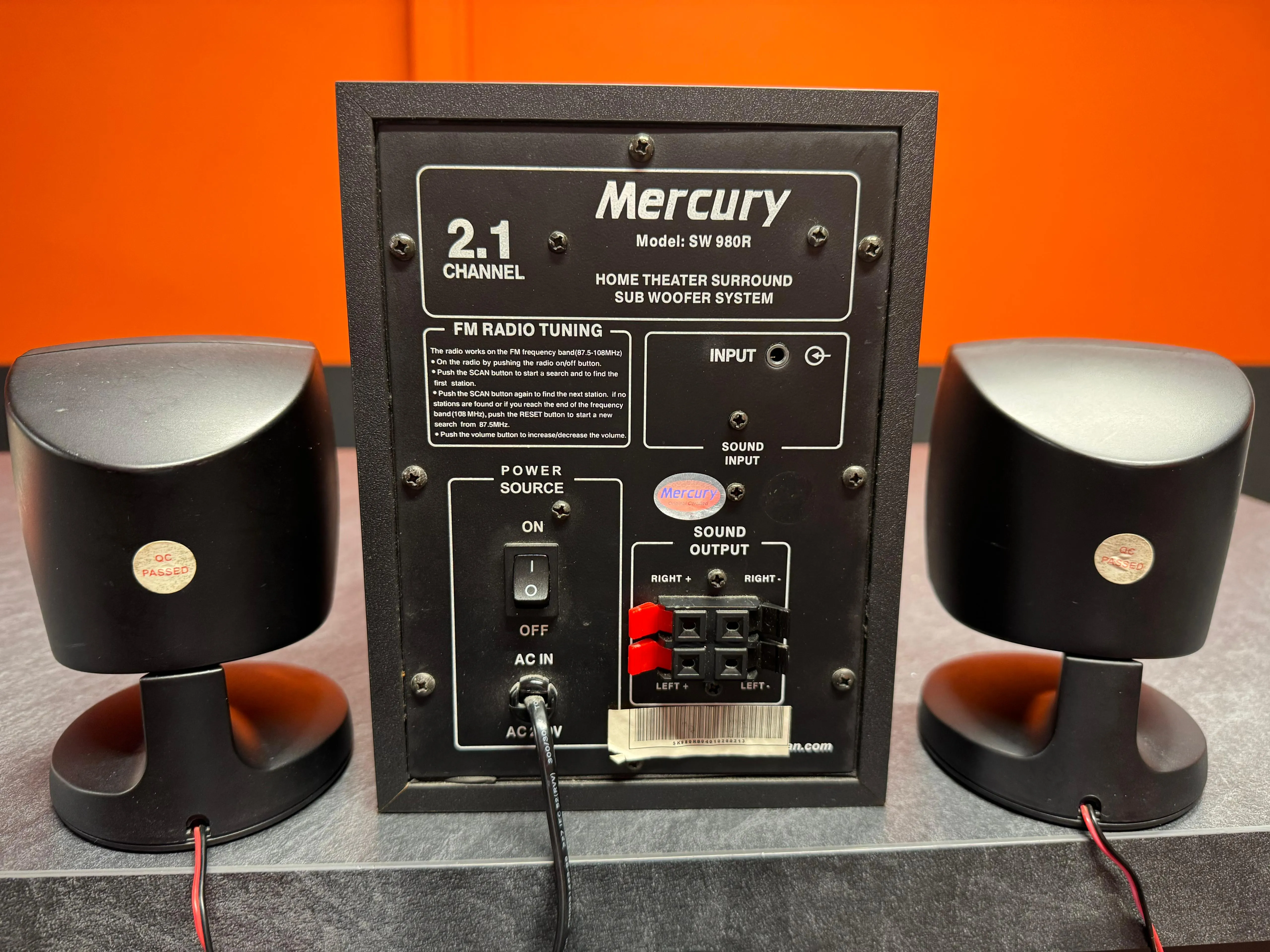 Sistem Audio 2.1 Mercury SW 980R, Subwoofer Activ, 2 Sateliti, Radio FM, Intrare Audio, Negru - imagine 2