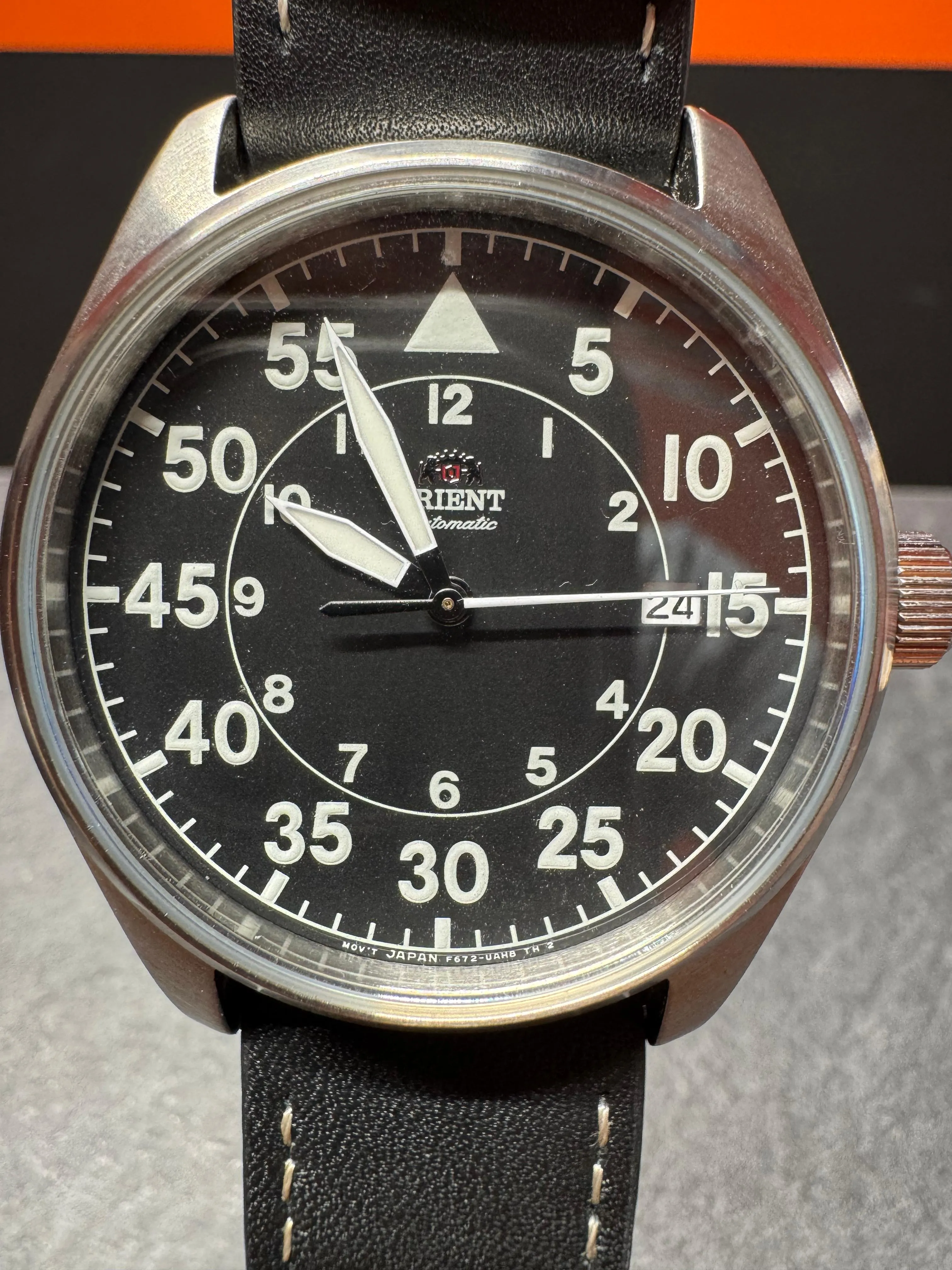 Ceas barbatesc Orient Sports Pilot Flight RA-AC0H03B10B, 42.4mm, Automatic, 22 rubine, Data, 100M, Curea piele, Carcasa otel inoxidabil, Analog - imagine 3