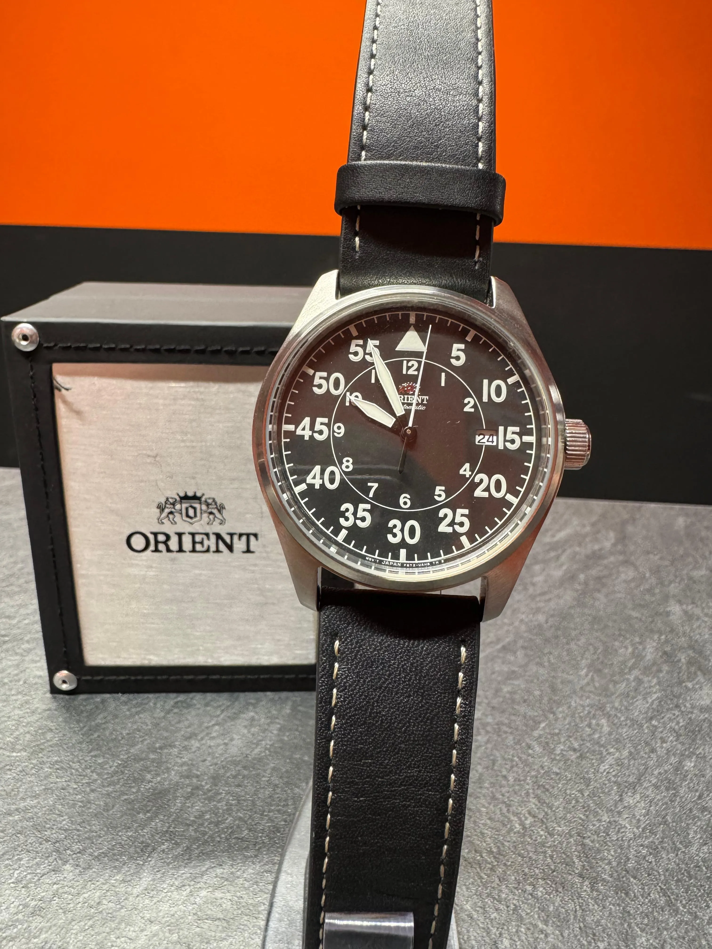 Ceas barbatesc Orient Sports Pilot Flight RA-AC0H03B10B, 42.4mm, Automatic, 22 rubine, Data, 100M, Curea piele, Carcasa otel inoxidabil, Analog - imagine 2