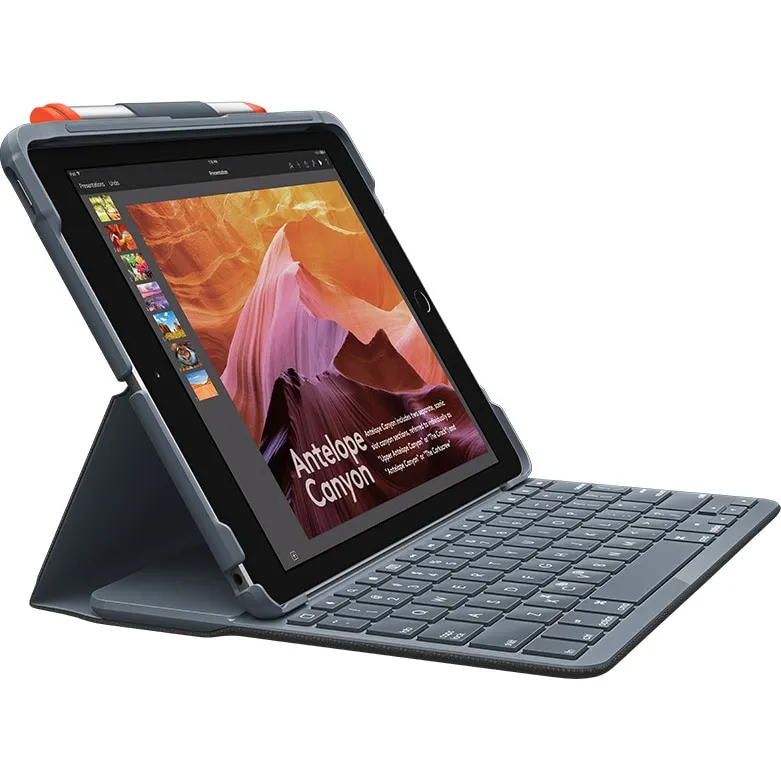 Husa cu tastatura Logitech Slim Folio pentru iPad 7, 8, Grey - imagine 2