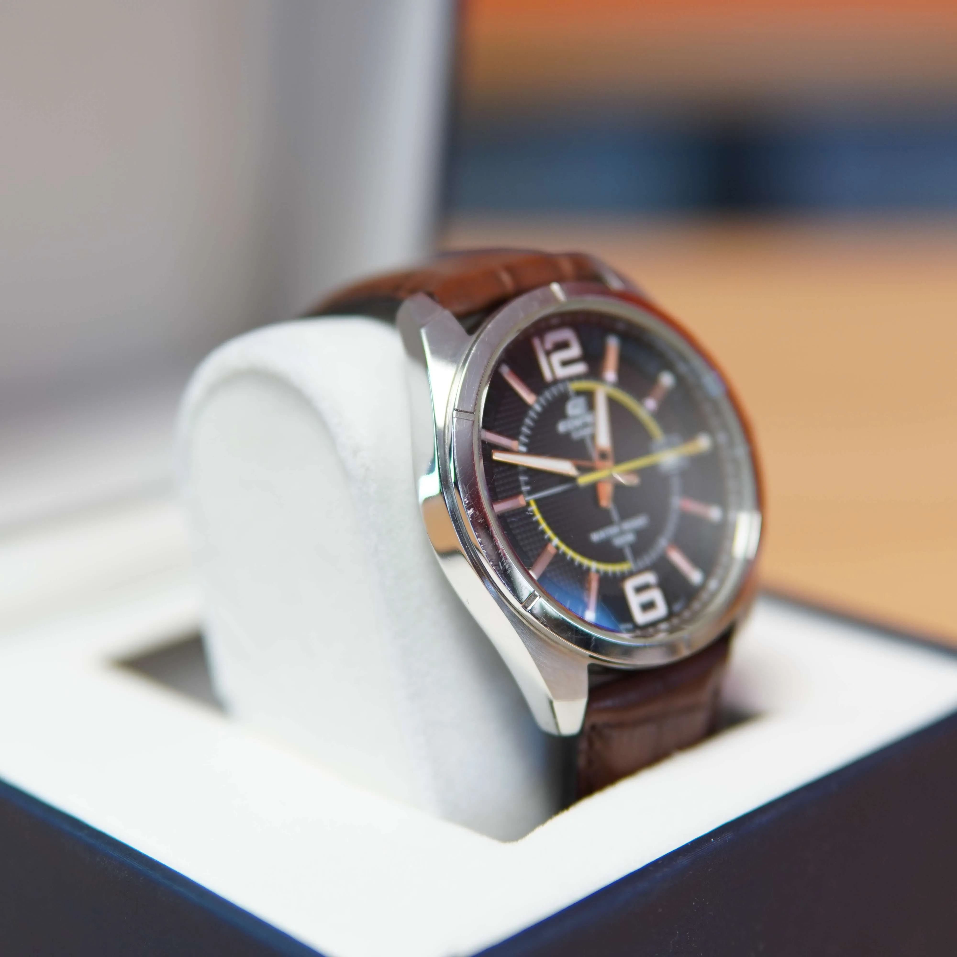Ceas Casio Edifice EFR-101, 100M, Quartz, Curea Piele, Stainless Steel, Argintiu - imagine 3