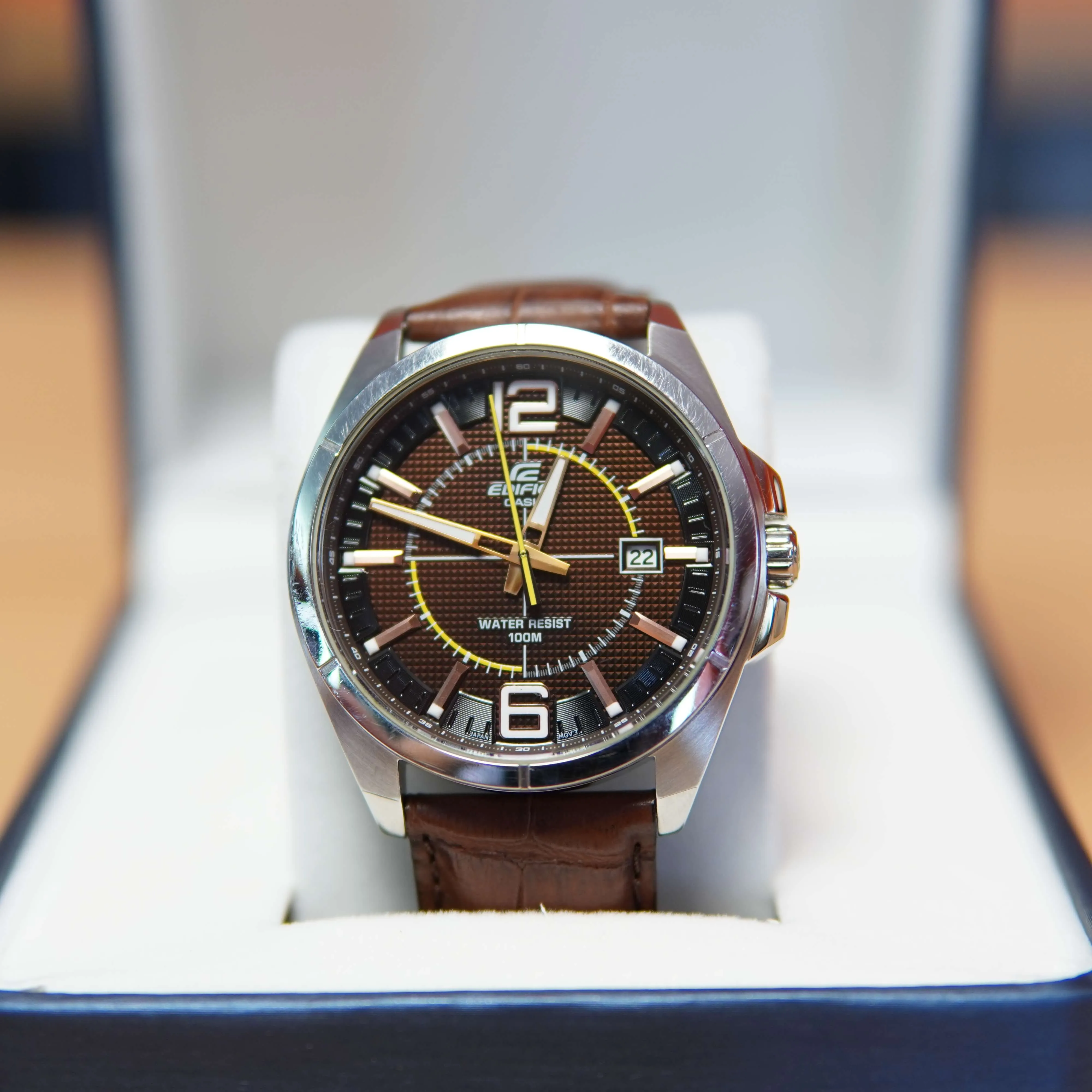 Ceas Casio Edifice EFR-101, 100M, Quartz, Curea Piele, Stainless Steel, Argintiu - imagine 2