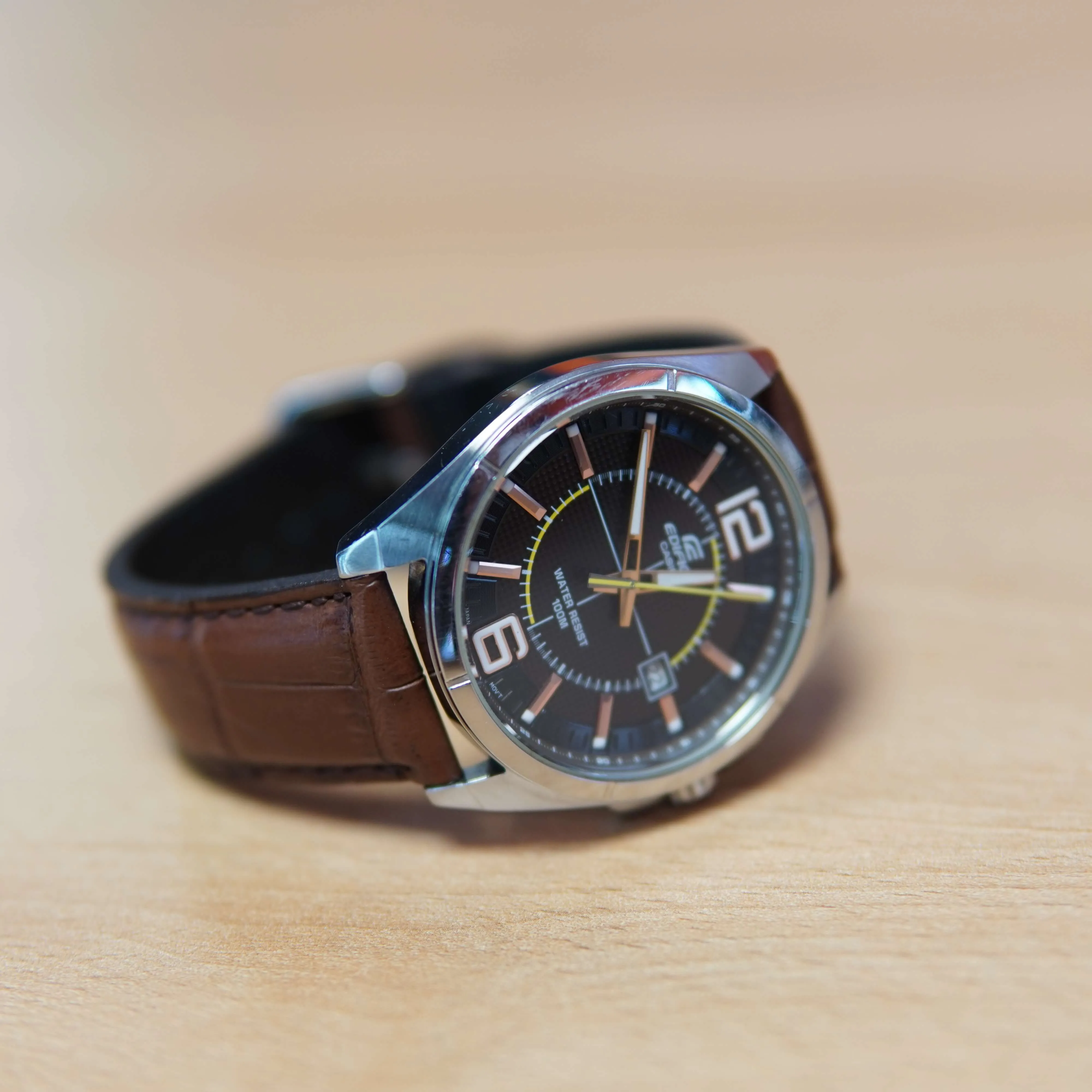 Ceas Casio Edifice EFR-101, 100M, Quartz, Curea Piele, Stainless Steel, Argintiu - imagine 7