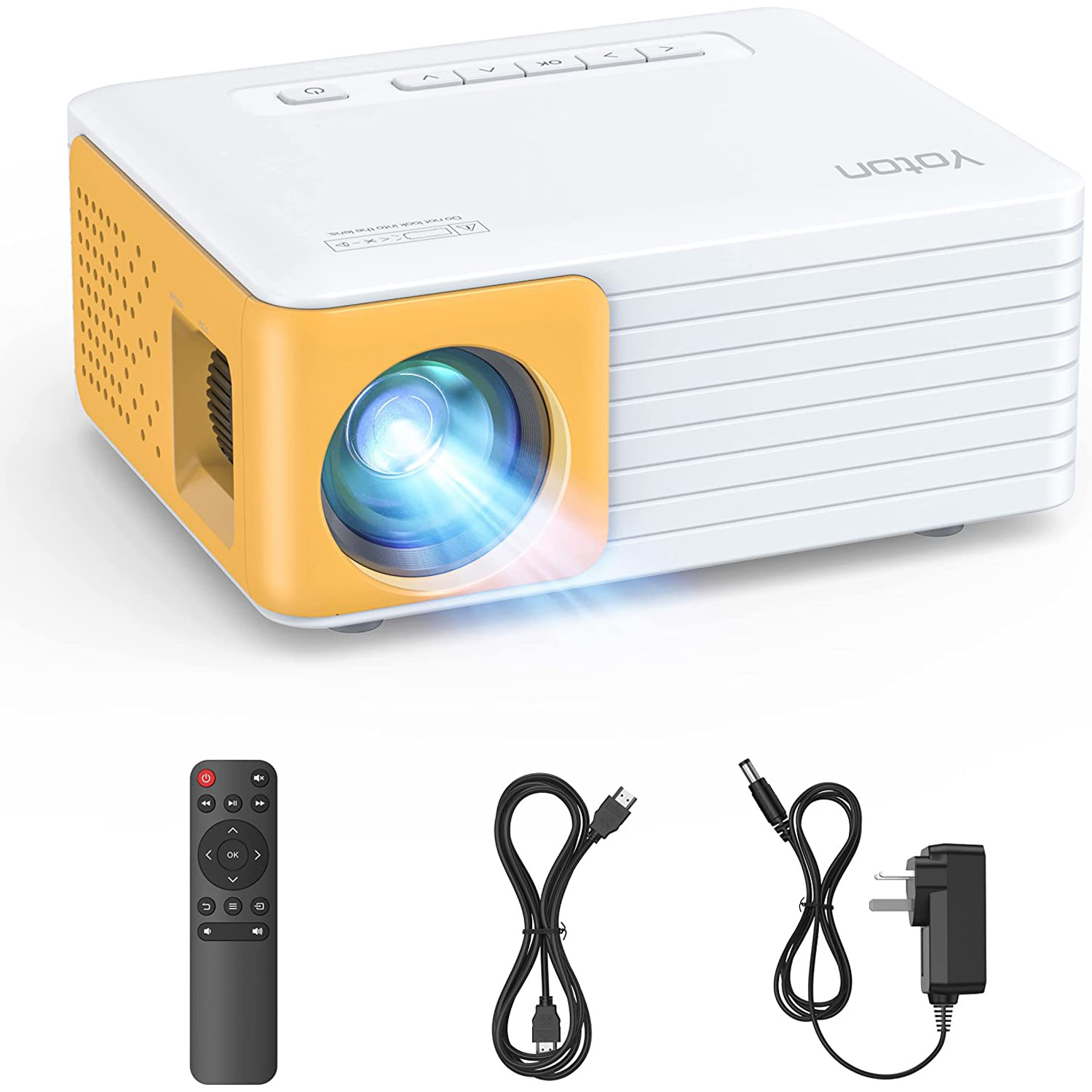 Videoproiector portabil Yoton Y3, compact, 4000 lumeni, 1920 x 1080 Full HD, LCD, HDMI, USB, AV, AUX, difuzor incorporat, telecomanda, Alb/Galben - imagine 3