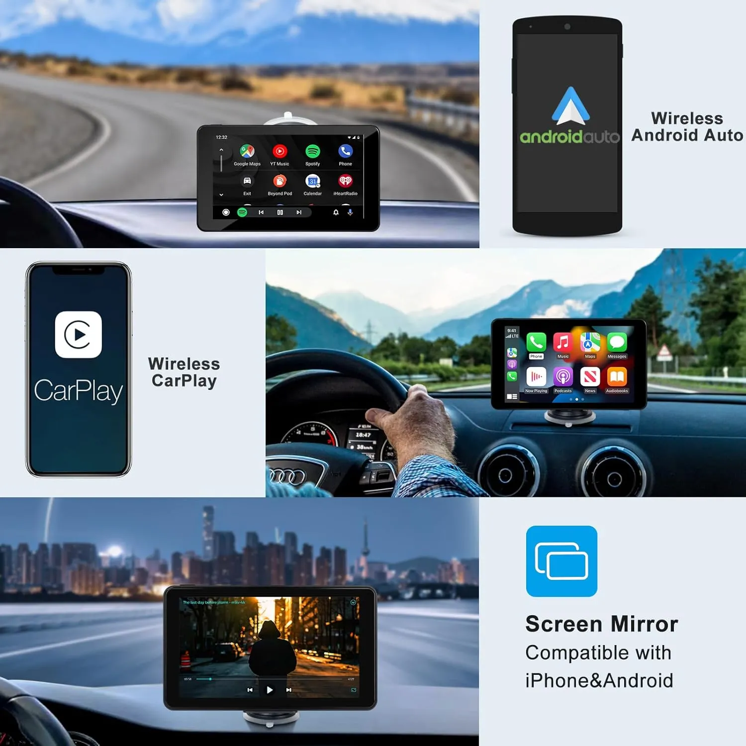 Navigatie auto multimedia MANGO1148798, Display 7 inch, Apple CarPlay, Android Auto, Mirrorlink Wireless, 1080P, Bluetooth, WiFi, Radio FM, Cu un suport si o ventuza, Negru - imagine 2