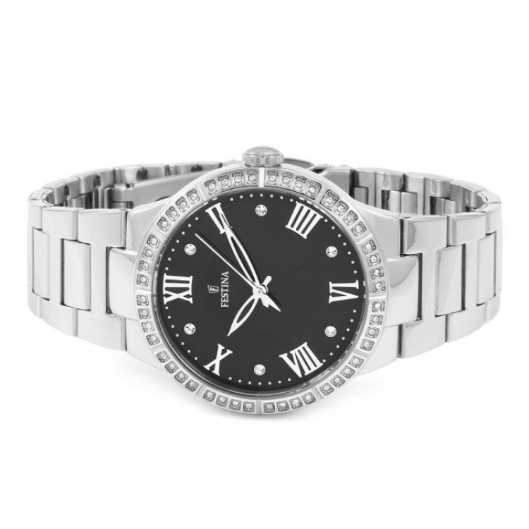 Ceas de Dama Festina F16719, Stainless Steel, 5 ATM, Cadran Negru, Argintiu