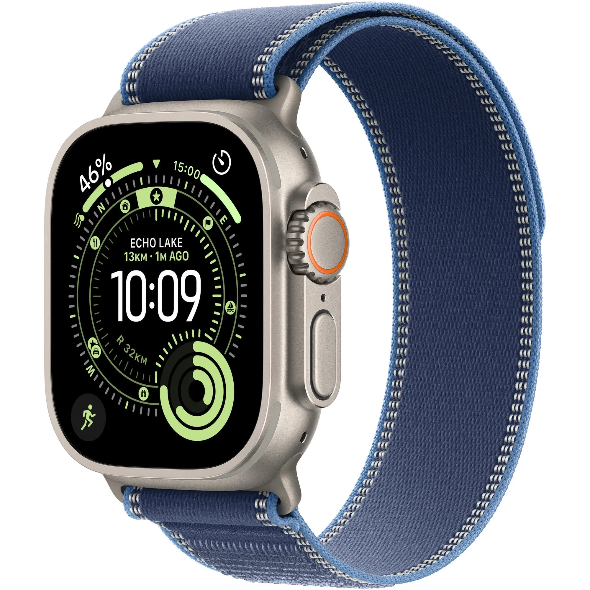 Apple Watch Ultra 3, 49mm, GPS, Cellular, Natural Titanium Case, Blue/Bright Blue Trail Loop M/L
