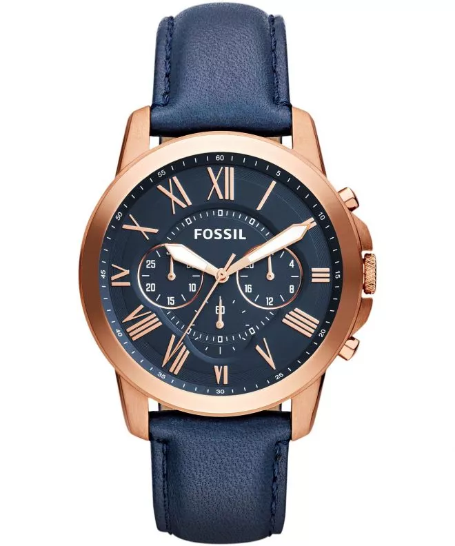 Ceas Barbatesc Fossil FS4835IE,Grant Chronograph Navy Leather, 44 mm ,Quartz, 5 ATM, Otel Inoxidabil, - imagine 3