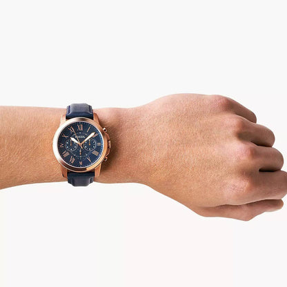 Ceas Barbatesc Fossil FS4835IE,Grant Chronograph Navy Leather, 44 mm ,Quartz, 5 ATM, Otel Inoxidabil, - imagine 4