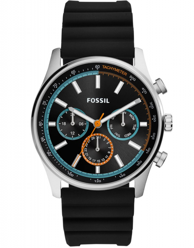 Ceas barbatesc Fossil Sullivan BQ2445, 44mm, 5 ATM, Carcasa Otel Inoxidabil, Bratara Silicon, Quartz, Analog