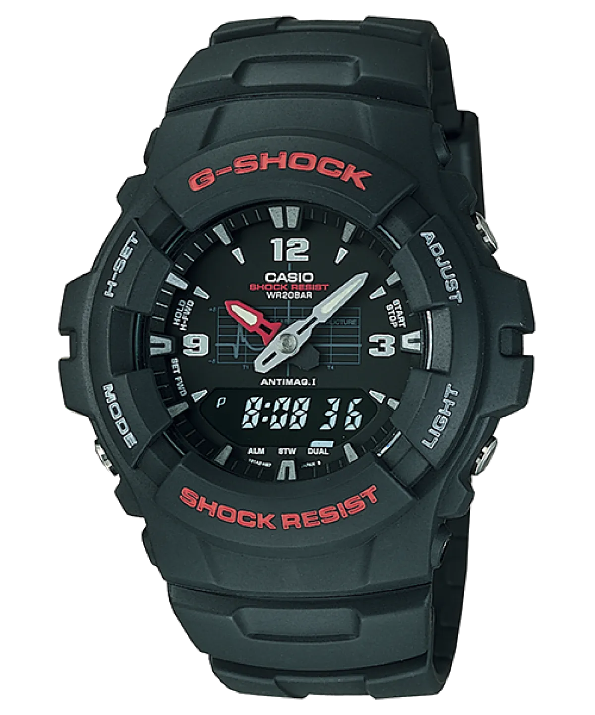 Ceas barbatesc Casio G-Shock G-100-1BVMUR, 47.8mm, 20ATM, Carcasa Si Bratara Rasina, Analog/Digital