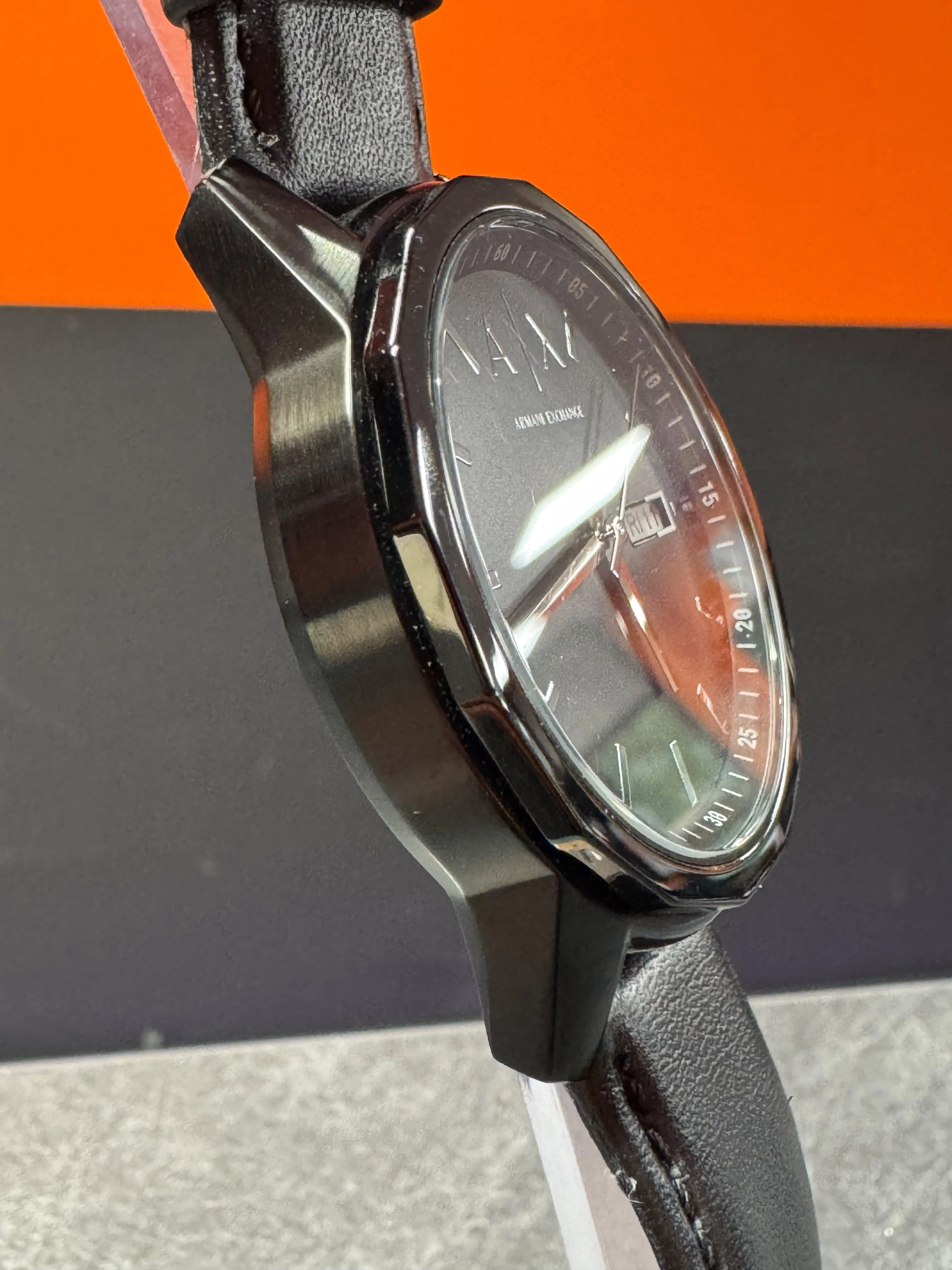 Ceas Barbatesc Armani Exchange Banks AX7147, 44mm, Quart, Day-Date, 5 ATM, Curea Piele, Analog, Negru - imagine 2