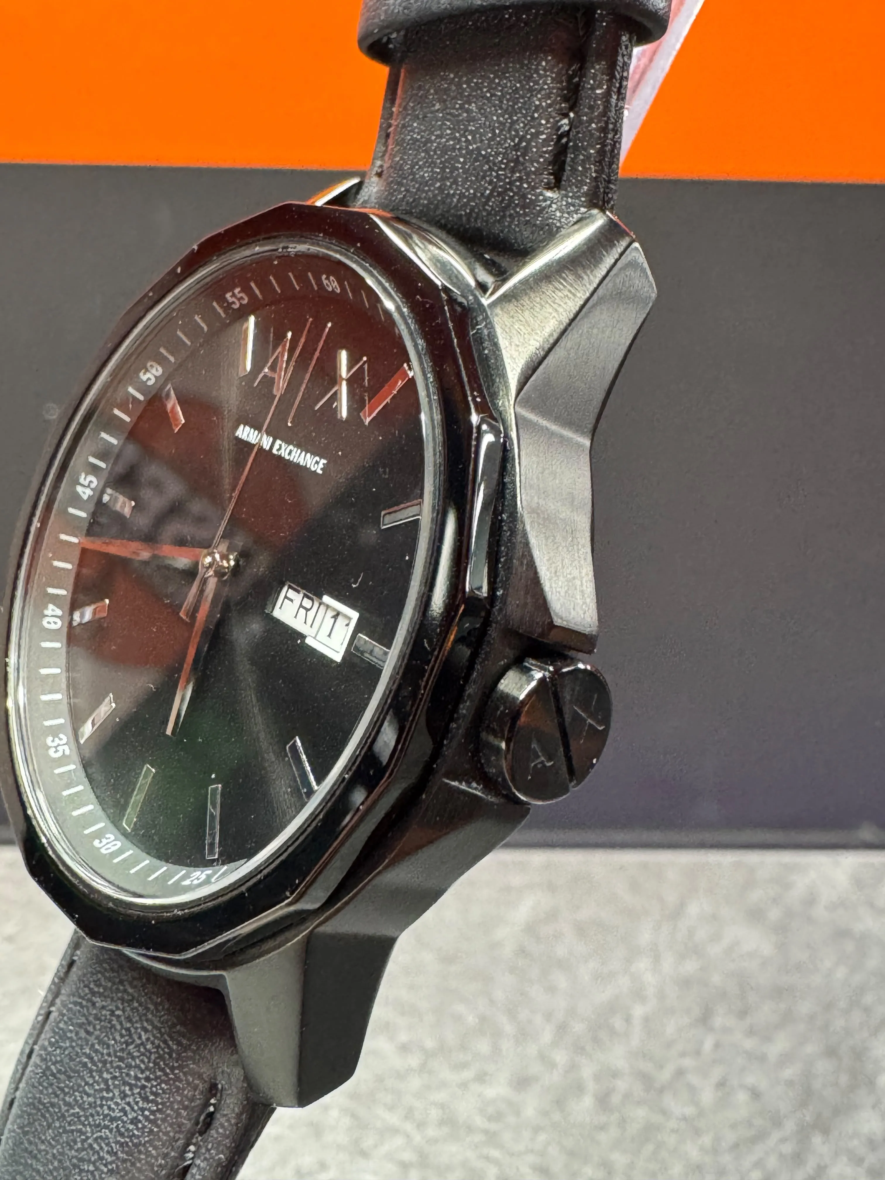 Ceas Barbatesc Armani Exchange Banks AX7147, 44mm, Quart, Day-Date, 5 ATM, Curea Piele, Analog, Negru - imagine 3