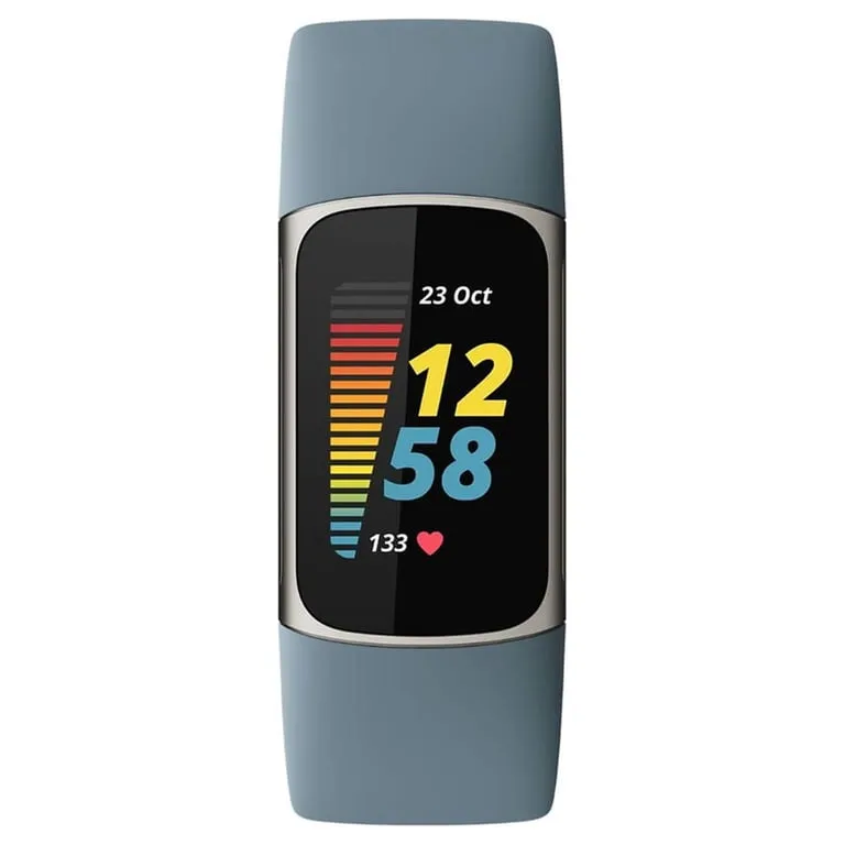 Bratara fitness Fitbit Charge 5 Advanced Fitness & Health Tracker, GPS, ECG, SpO2, AMOLED, Platinum Stainless Steel Case, Blue Band - imagine 2