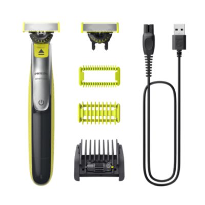 Aparat de ras Philips OneBlade Face si Body QP2824, pentru fata si corp, pieptene 5 in 1, rezistent la apa, autonomie 45 minute, USB, negru/verde