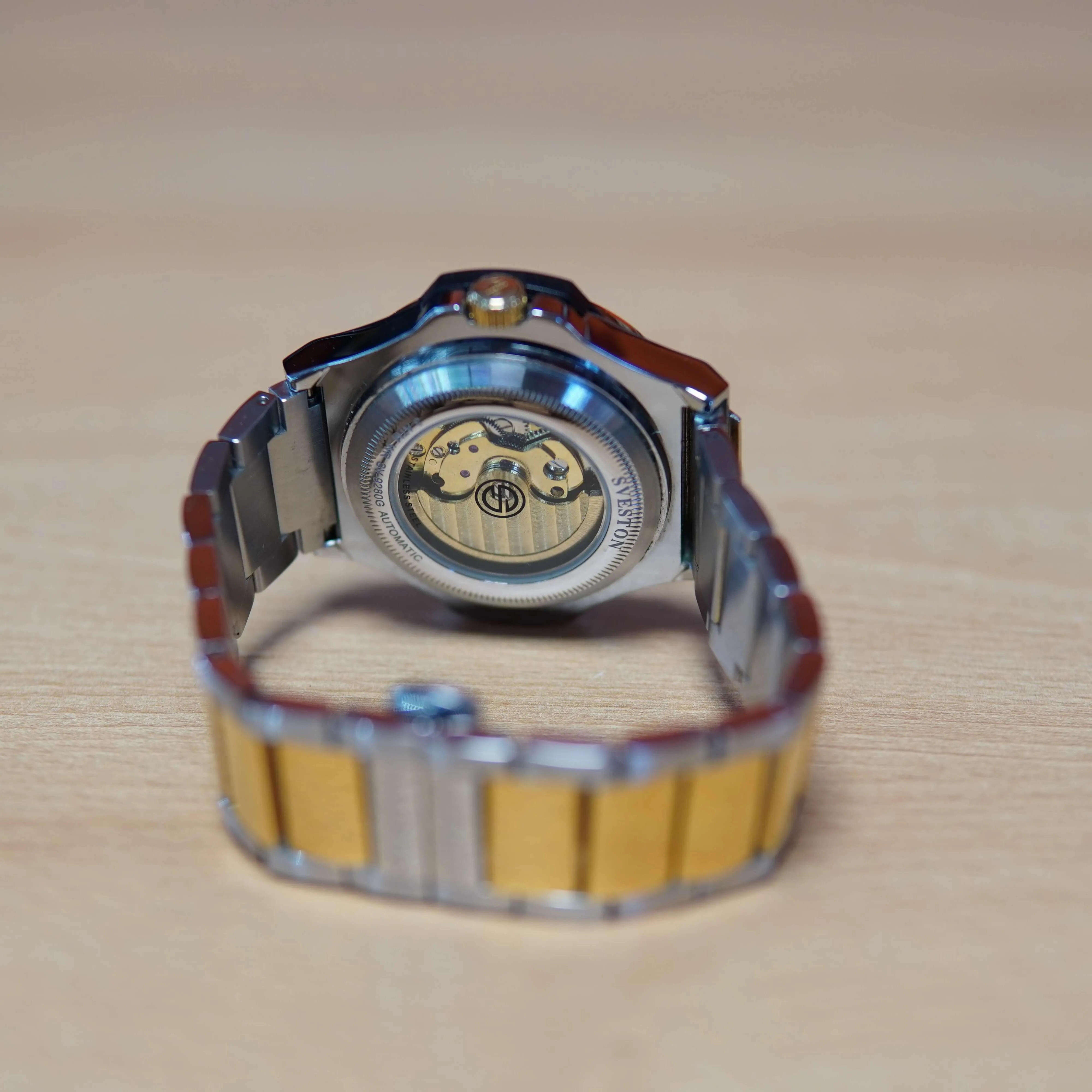 Ceas Barbatesc Sveston SV-9280G, 45mm, Automatic, 3 ATM, Galben-Argintiu - imagine 6