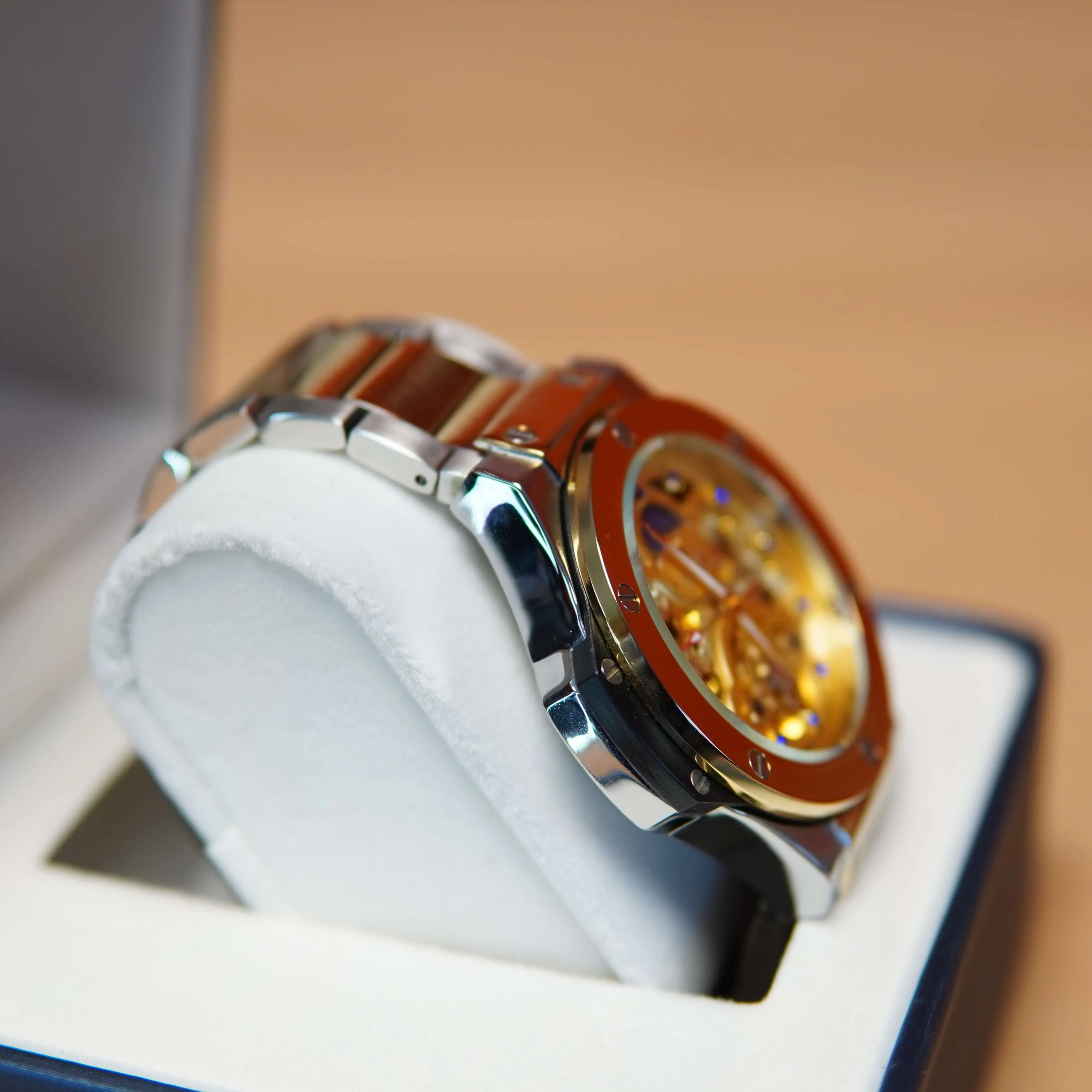 Ceas Barbatesc Sveston SV-9280G, 45mm, Automatic, 3 ATM, Galben-Argintiu - imagine 3