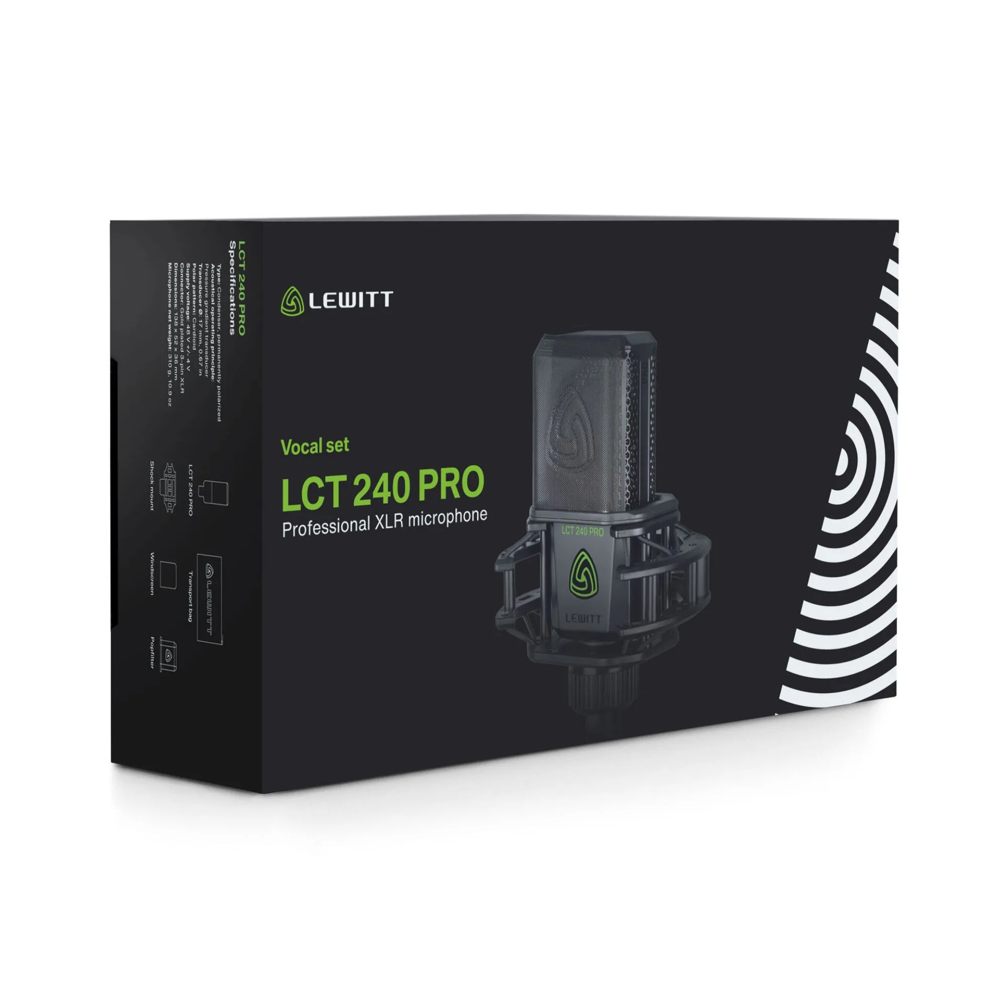 Microfon Studio LEWITT LCT 240 PRO Vocal Set, Condenser, Cardioid, XLR, 20Hz-20kHz, 142dB SPL, Phantom 48V, Negru - imagine 4