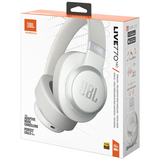 Casti JBL Live 770NC, Bluetooth, Over-ear, Microfon, Noise Cancelling, Alb