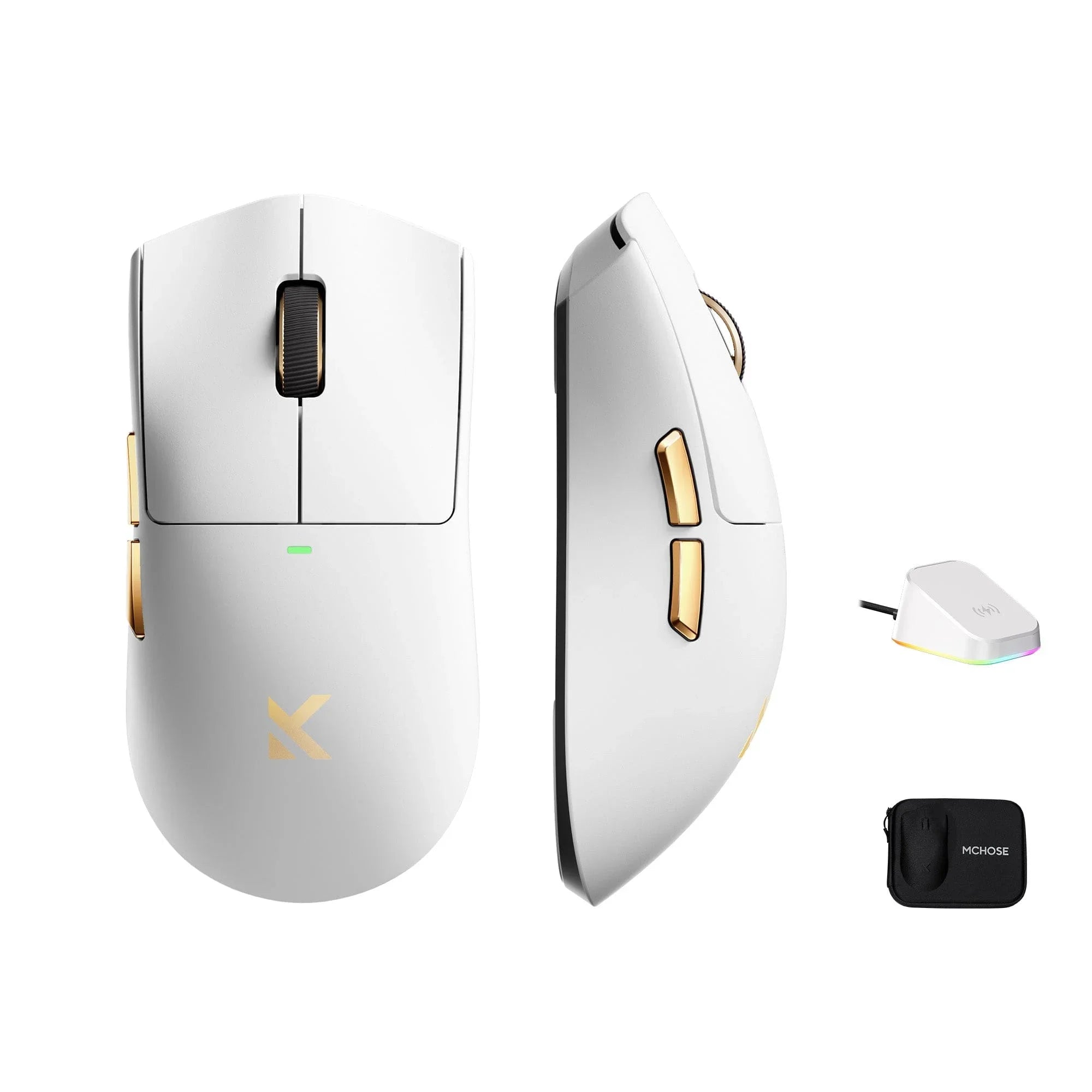 Mouse gaming wireless Mchose K7 Ultra, senzor PixArt PAW3950, rata de polling 8000Hz, greutate 59g, conexiune tri-mode, dock de incarcare magnetic inclus, Alb