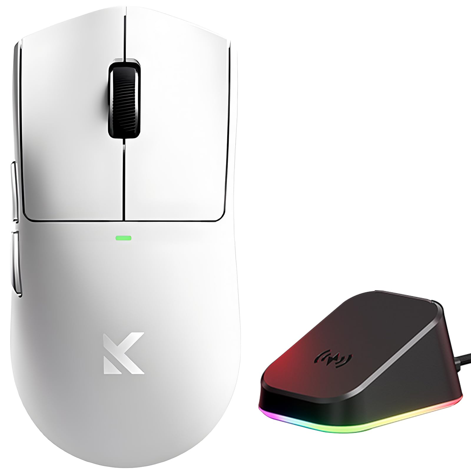 Mouse gaming wireless Mchose K7 Ultra, senzor PixArt PAW3950, rata de polling 8000Hz, greutate 59g, conexiune tri-mode, dock de incarcare magnetic inclus, Alb - imagine 2