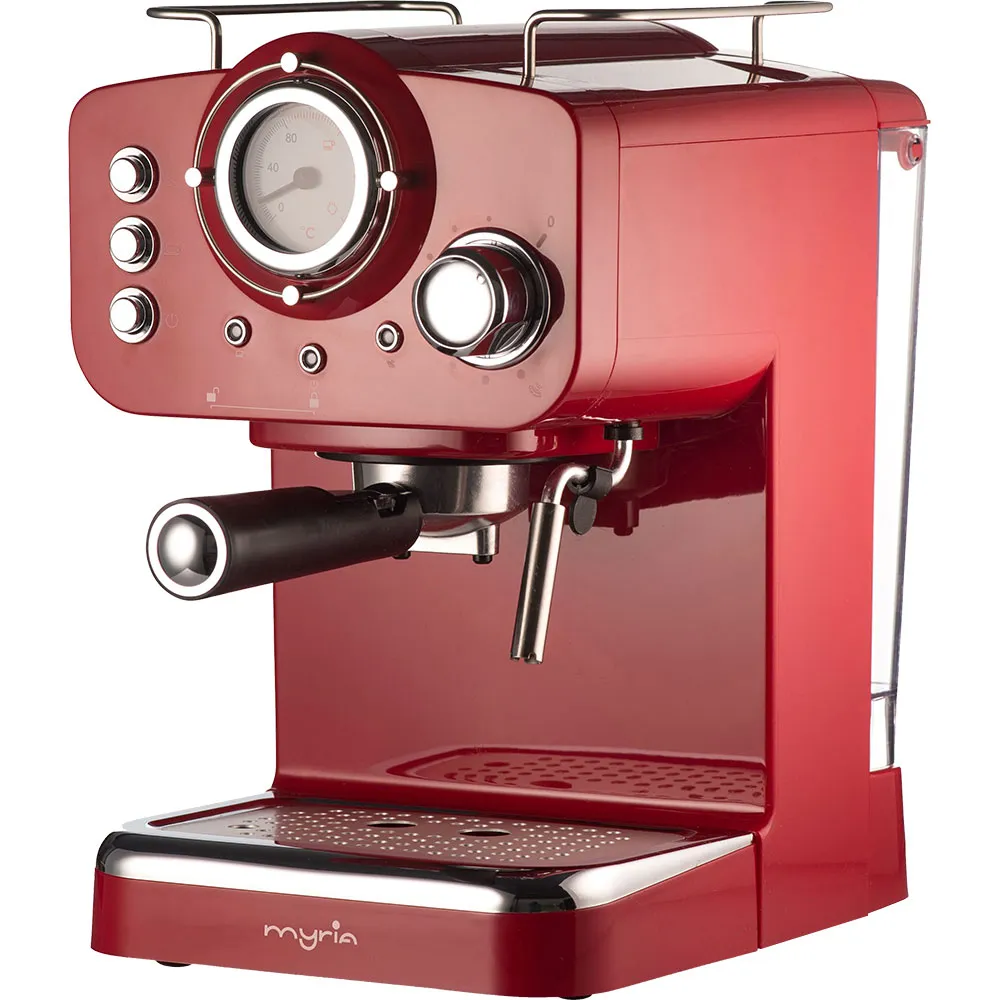 Espressor manual Myria MY4052, Capacitate 1.25L, Putere 1100W, 15 bar, Rosu/Argintiu