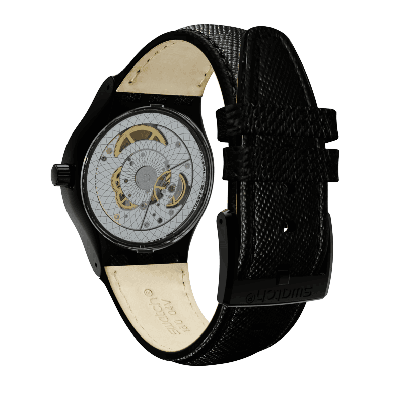 Ceas Barbatesc Swatch Sistem Slate YIB400, Automatic, 42mm, Analogic, Otel, WR 30m, Curea din piele, Negru - imagine 3
