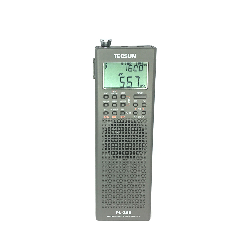 Radio Portabil de buzunar Tecsun PL-365, USB/LSB, AM/SW/FM, Temporizator de alarmă și oprire, 0.5W, 4 ohm, 450 de locații de memorie, Gri