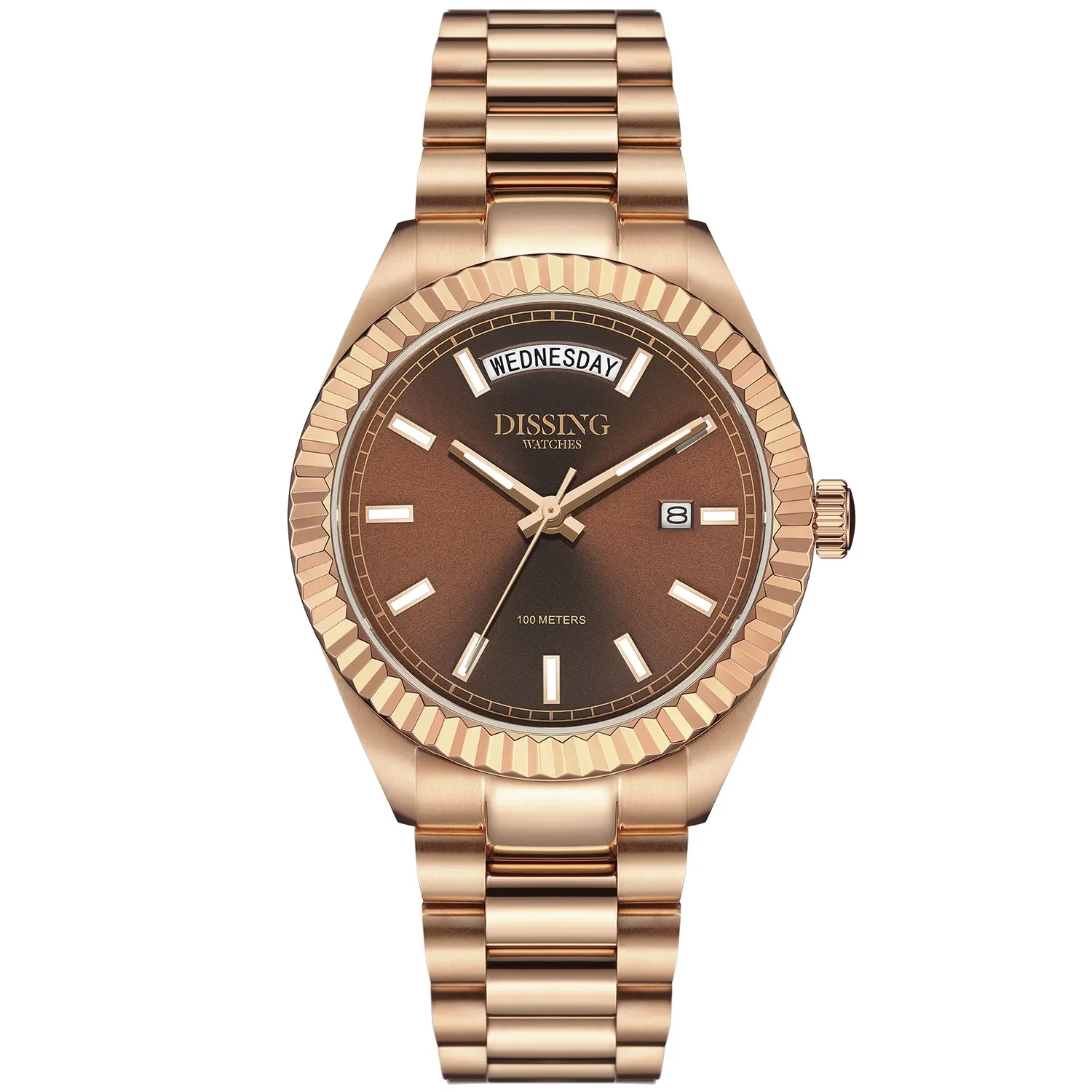 Ceas Barbatesc Dissing Day Date D1725, Quartz, 39 mm, Sapphire Crystal, Day-Date, 10 ATM, Rose Gold / Brown