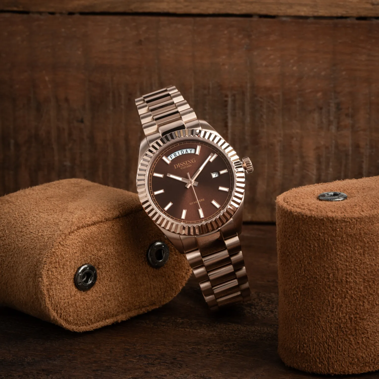 Ceas Barbatesc Dissing Day Date D1725, Quartz, 39 mm, Sapphire Crystal, Day-Date, 10 ATM, Rose Gold / Brown - imagine 3