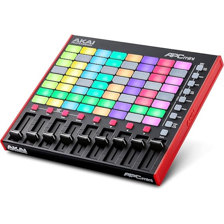 Controller MIDI Akai Professional APC Mini MK2, 64 Pad-uri RGB, 9 Fadere, USB, Black/Red