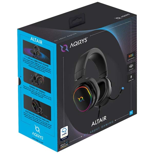 Casti Gaming AQIRYS Altair, 7.1 Virtual Surround, Difuzoare 50 mm, Microfon cu Noise Cancelling, Iluminare RGB, USB, Black - imagine 2