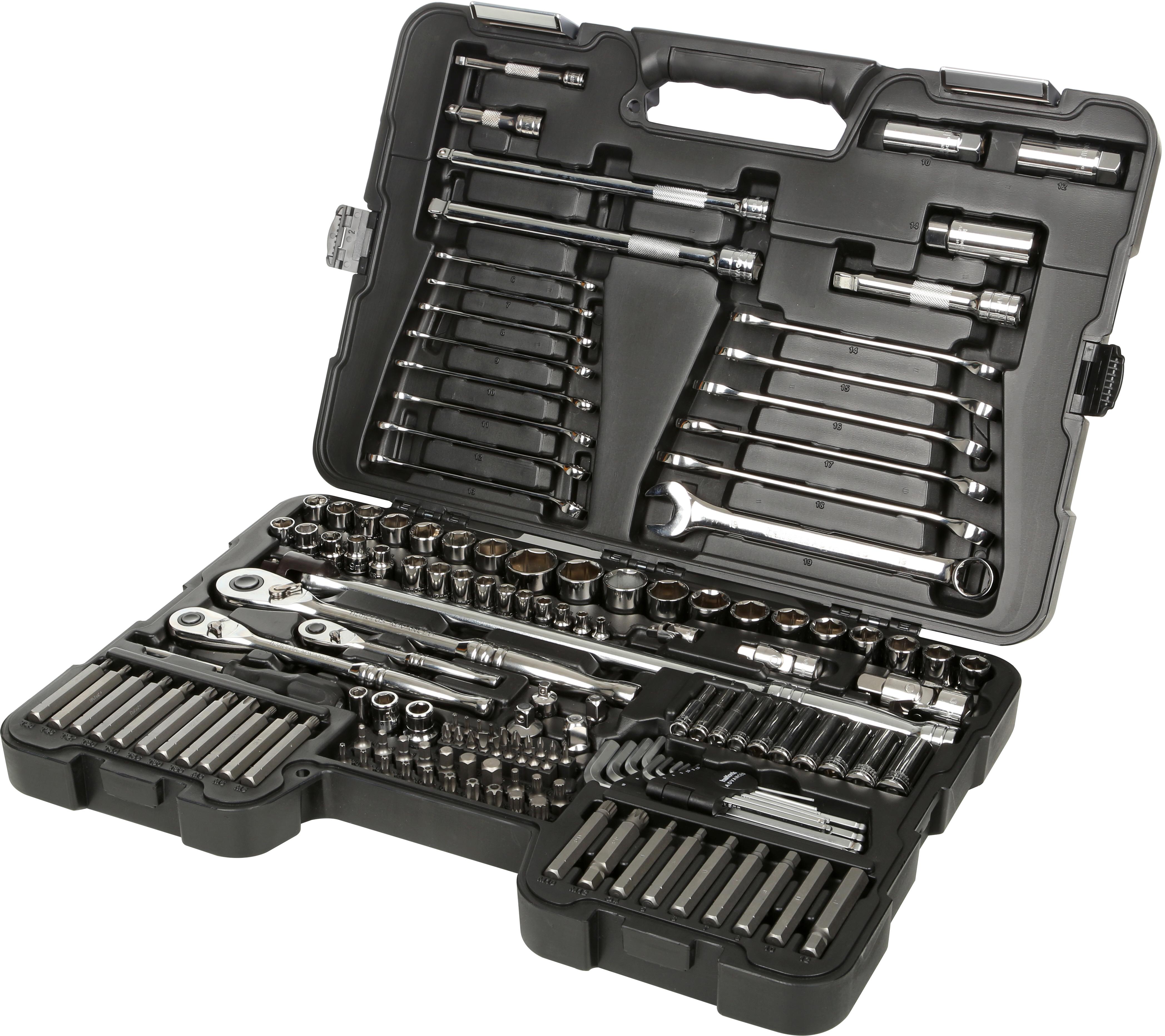 Set Scule Halfords Advanced Professional 303468, 150 Piese, Tubulare 1/4 Inch, 3/8 Inch si 1/2 Inch, Chei cu Clichet, Valiza, Black