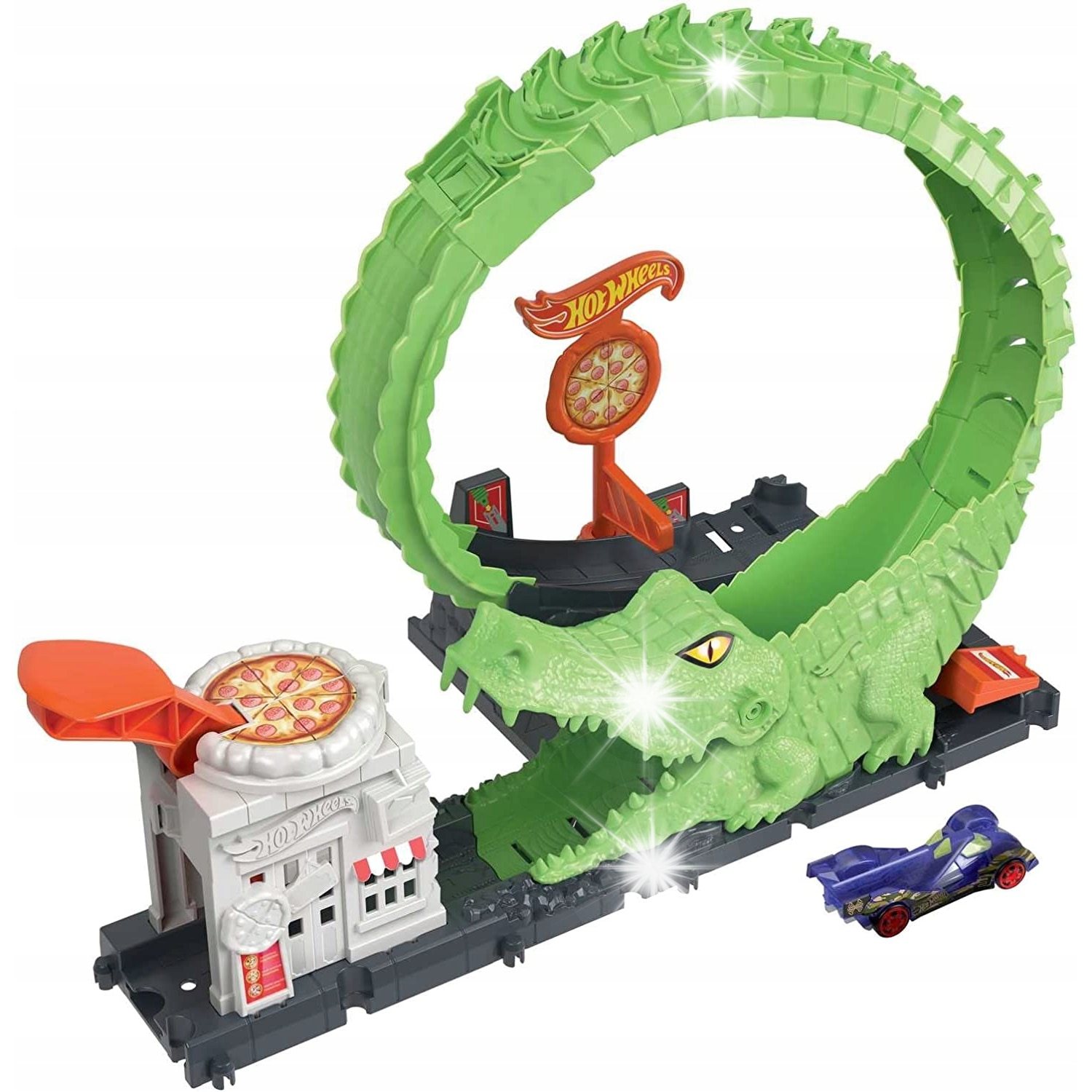 Circuit Hot Wheels cu Bucla Crocodil, Multicolor, 4-8 Ani