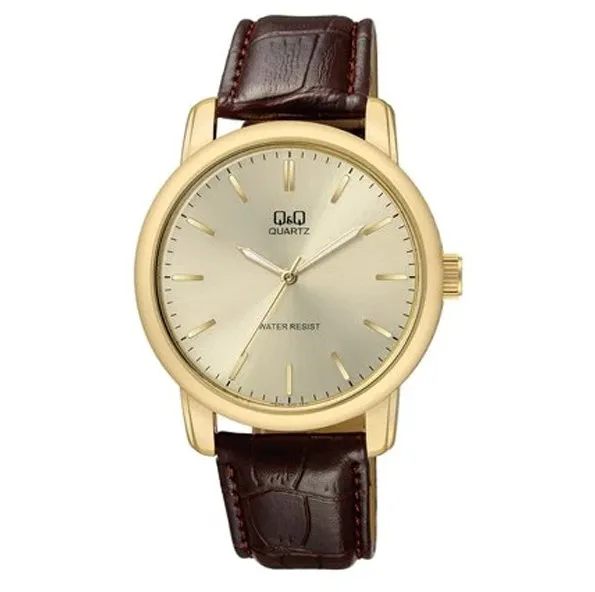 Ceas Barbatesc Q&Q Q868J100Y, Quartz, 40 mm, Curea Piele, 3 ATM, Brown Gold