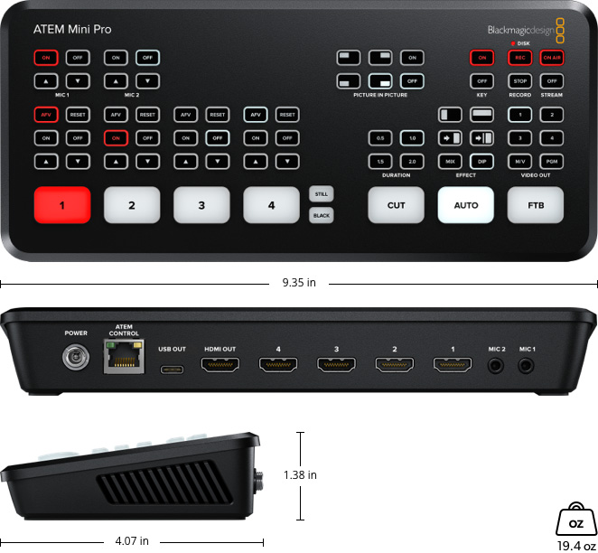 Mixer video Blackmagic ATEM Mini Pro ISO, switcher live cu 4 intrari HDMI, streaming direct pe Youtube si Facebook, inregistrare separata ISO, interfata USB pentru webcam, mixer audio Fairlight incorporat - imagine 2