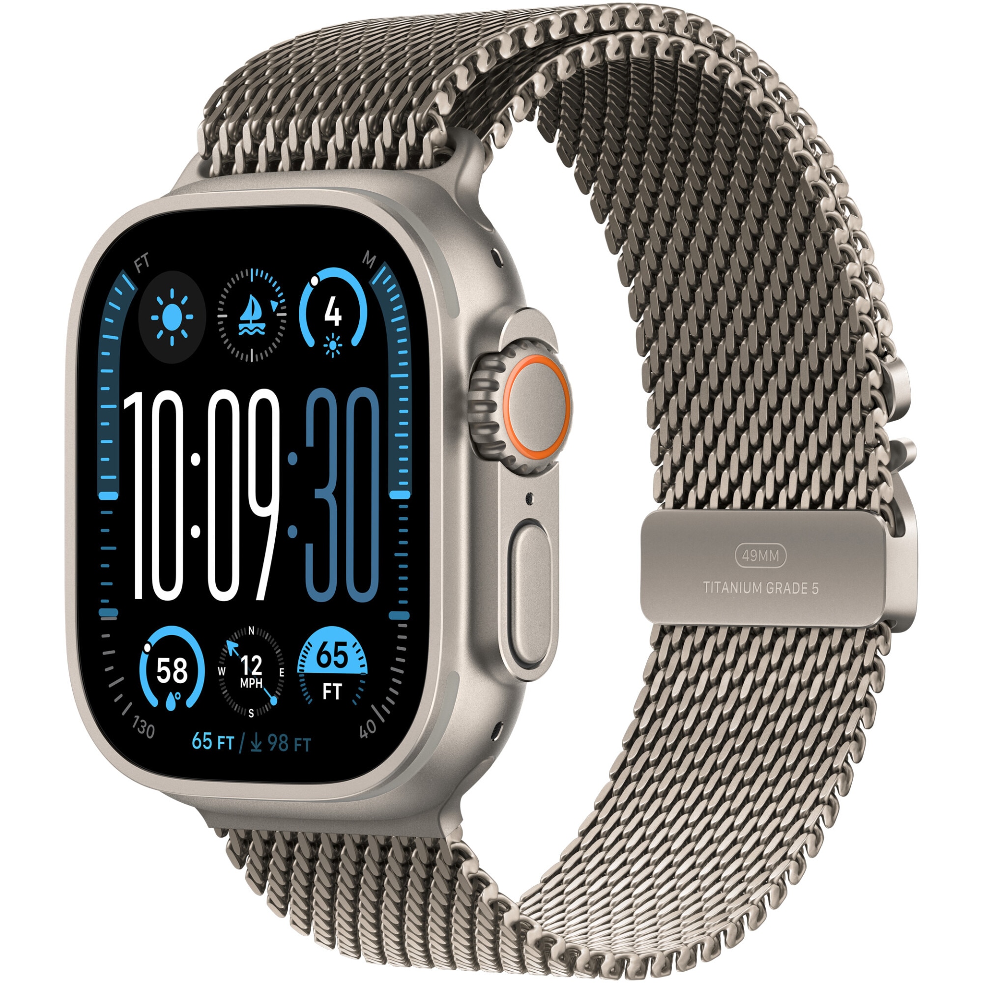 Apple Watch Ultra 2, 49mm, Titanium Case, Black Titanium Milanese Loop – Medium, GPS, Cellular, A2986