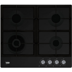 Plita incorporabila BEKO HIAW64225SB, Gaz, 4 Arzatoare, Gratar de fonta, Negru, Nou Desigilata