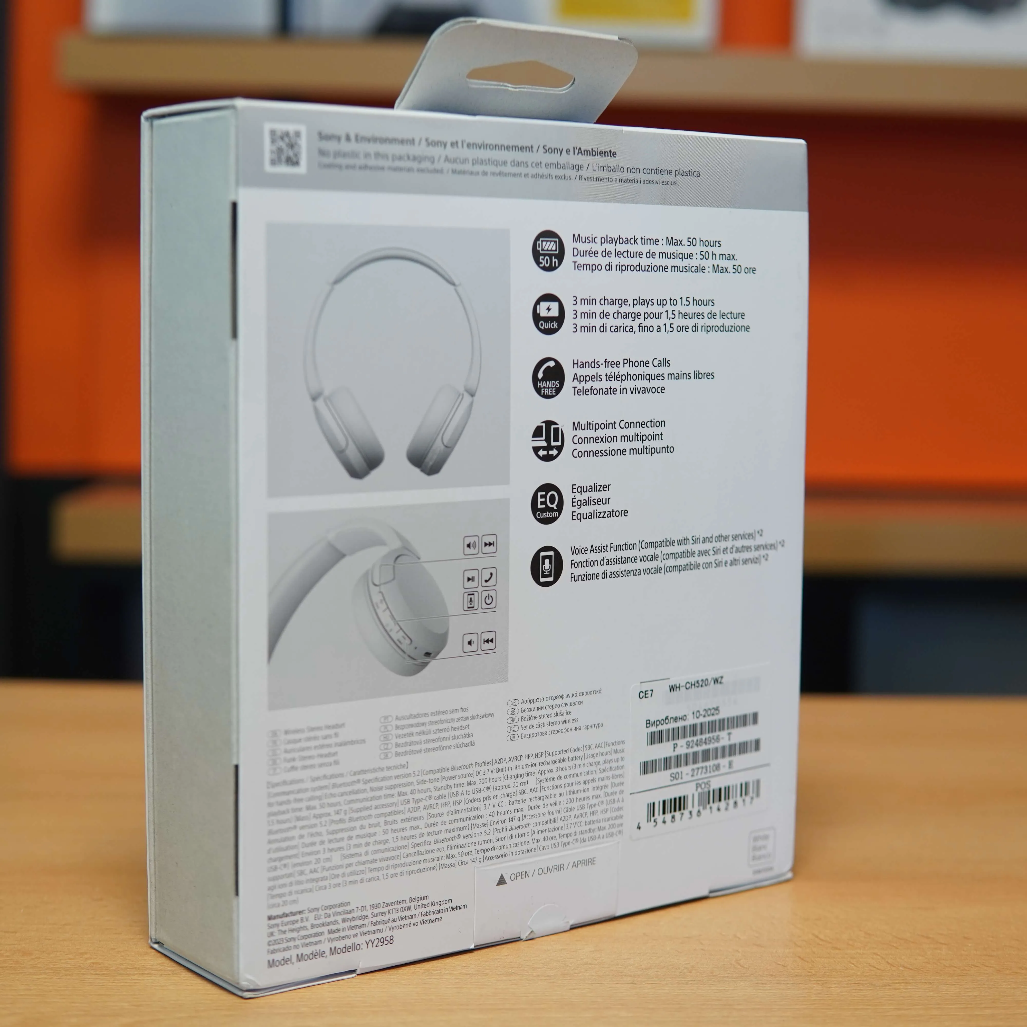 Casti SONY WH-CH520W, Bluetooth, On-Ear, Microfon, Alb - imagine 3