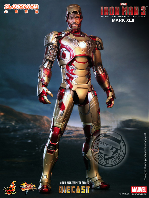 Figurina de Actiune Hot Toys Iron Man 3 MMS197-002 MARK XLII, 30 cm, Peste 36 Puncte de Articulatie, Lumini Led - imagine 2