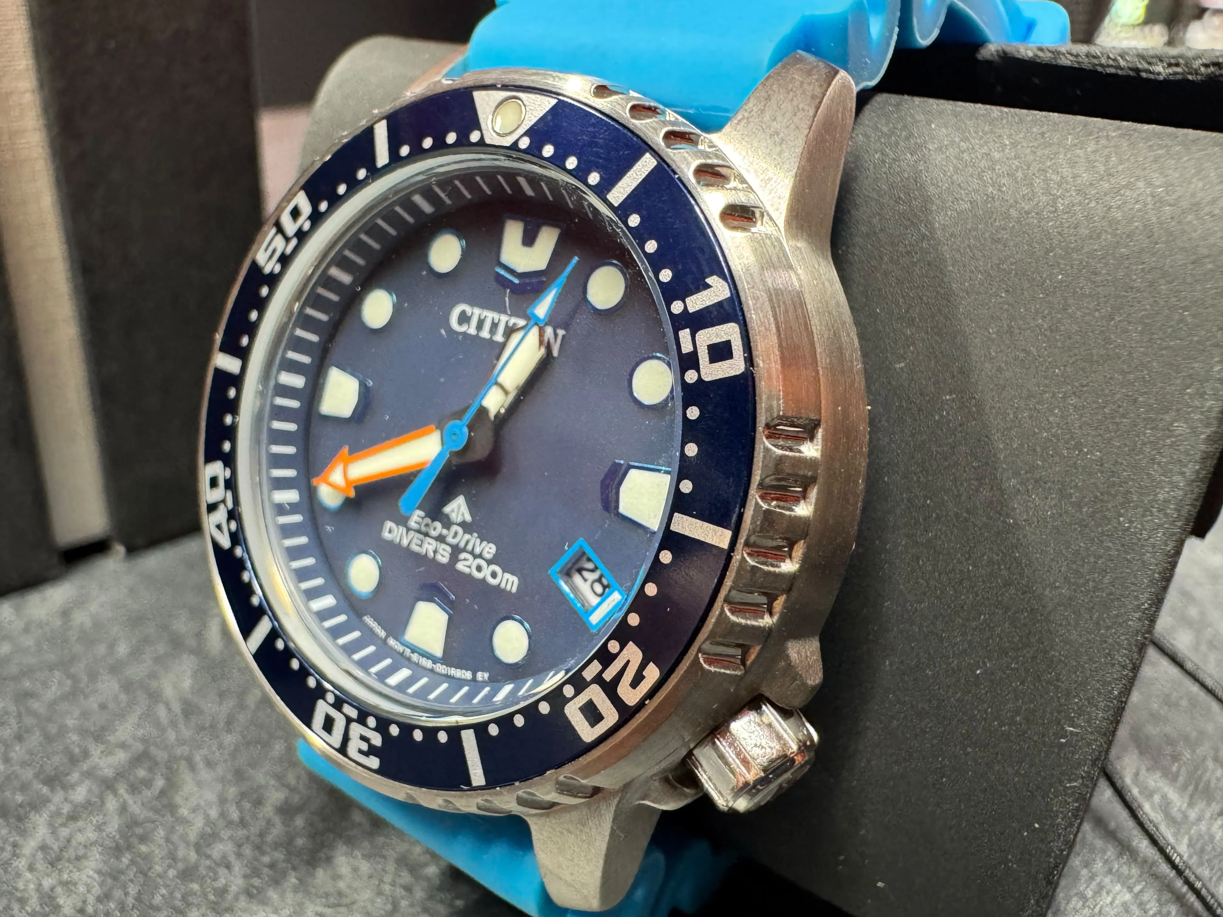 Ceas Citizen Promaster Diver BN0168-06L, Eco-Drive E168, 44 mm, Diver's 200 m / 20 ATM, ISO 6425, Bezel Rotativ, Curea Urethane Albastra - imagine 3
