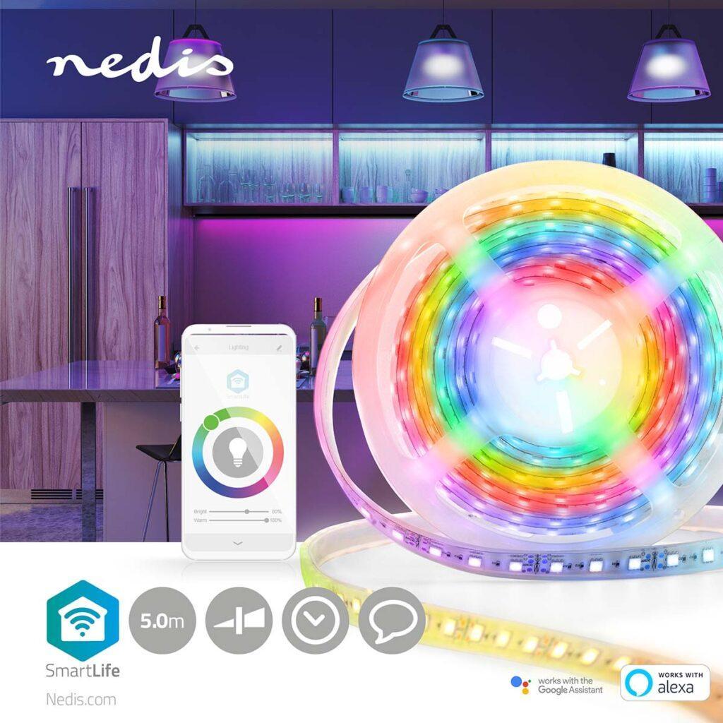 Banda LED RGB Nedis SmartLife WIFILS51CRGB, 5m, 24W, WiFi, Google Assistant, Alexa