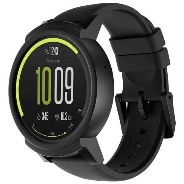 Smartwatch Mobvoi TicWatch E WF12086, 44mm, GPS, HR, IP67, Wear OS, iOS, Android, Negru